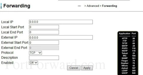 Ubee DDW366 Forwarding - Add