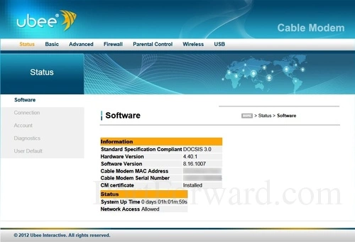 Ubee DDW366 Software Status