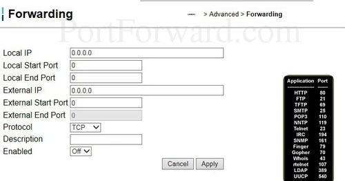 Ubee DDW36C Forwarding - Add