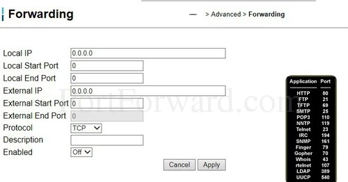 Ubee DVW326 Forwarding - Add