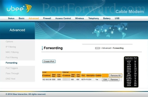 Ubee DVW326 Forwarding