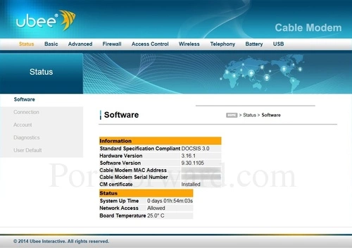 Ubee DVW326 Software Status