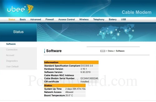 Ubee DVW326B Software Status