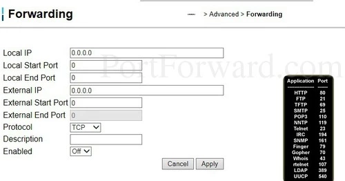 Ubee DVW32C Forwarding - Add