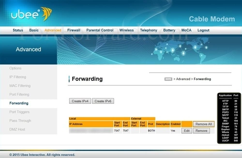 Ubee DVW32C Forwarding