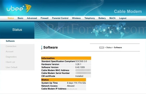 Ubee DVW32C Software Status