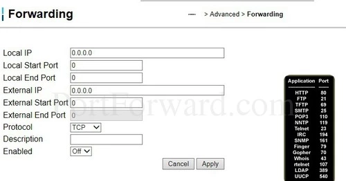 Ubee DVW32C1 Forwarding - Add