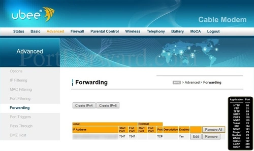 Ubee DVW32C1 Forwarding