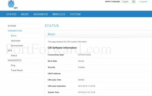 Ubee EVW3226 - upc Basic Connection Status