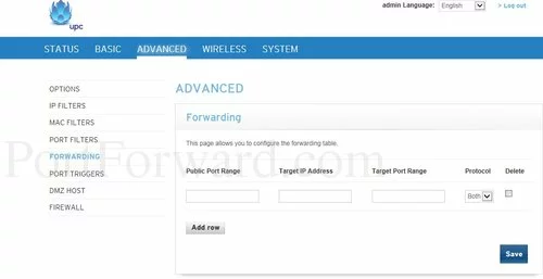 Ubee EVW3226 - upc Forwarding