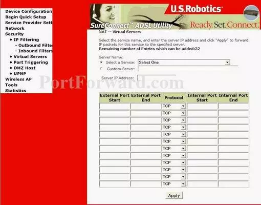 US Robotics 9106-SureConnect port forward