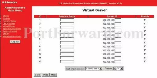 US Robotics USR8011 port forward