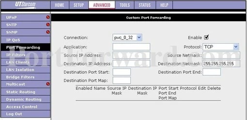 UTStarcom AR7RD port forward