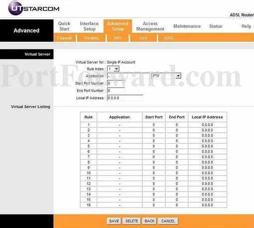 UTStarcom WA3002-g1 port forward