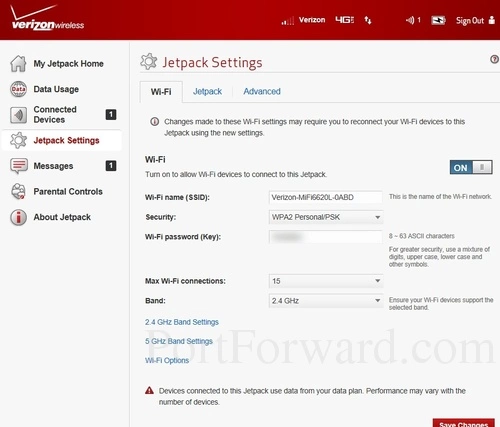 Verizon Jetpack MiFi 6620L Wi-Fi Settings