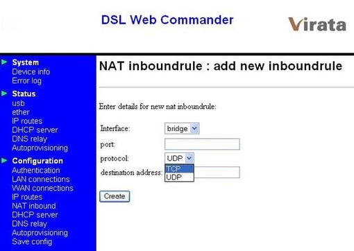 Virata DSL906EU-WebCom port forward