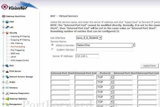 VisionNet M505N port forward