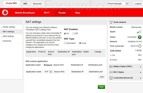 Vodafone R216 NAT Settings