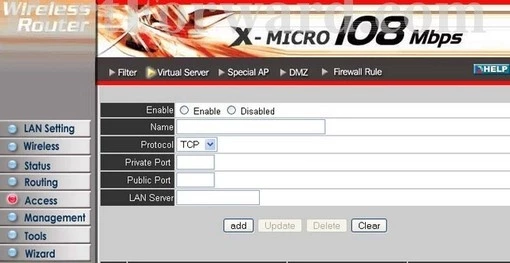 X-Micro wlan11g port forward