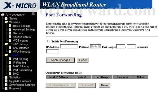 X-Micro Wlan802.11b port forward