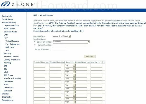 Zhone 1511-A1-xxx Virtual Servers Add