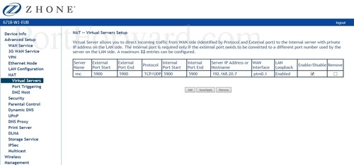 Zhone 6718-W1-EUB Virtual Servers