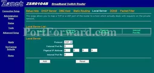 Zonet ZSR0104B port forward