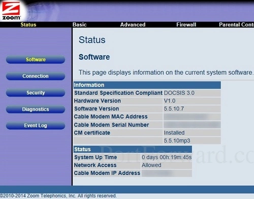 Zoom 5354 Software Status