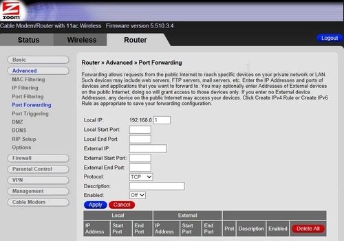 Zoom 5363 Port Forwarding Create IPv4 Rule