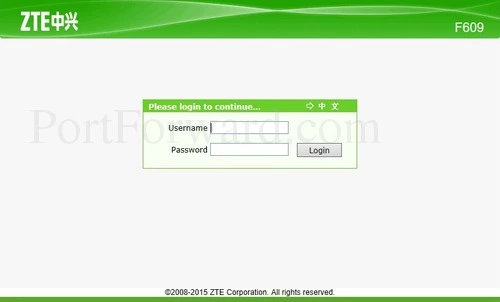 ZTE F609 Login