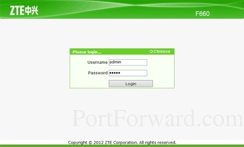 ZTE F660 Login