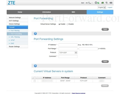 ZTE MF275R Port Forwarding