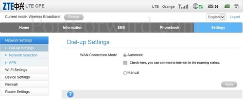 ZTE MF283 Dial-up Settings