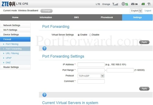 ZTE MF283 Port Forwarding