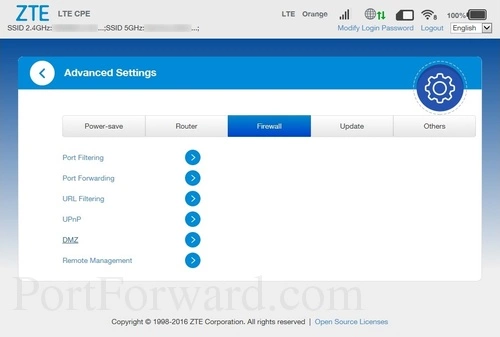 ZTE MF286 Advanced Settings Firewall