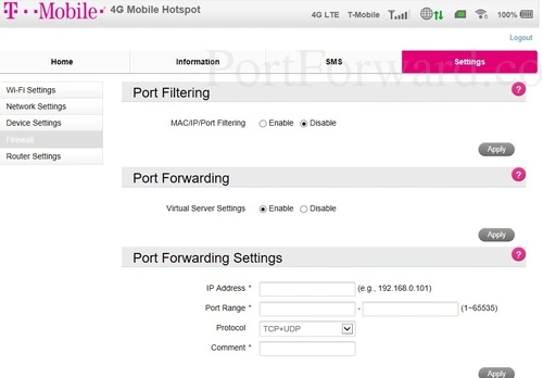 ZTE Z-917 - T-Mobile Firewall Settings