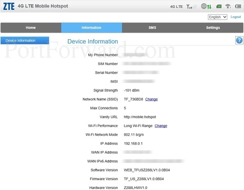 ZTE Z288L Device Information