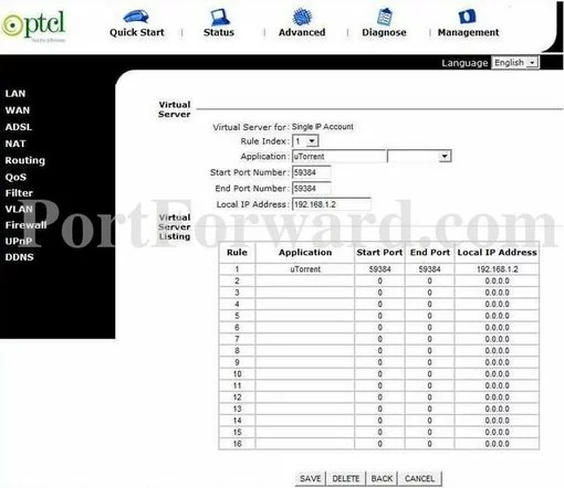 ZTE ZXDSL-831CII port forward