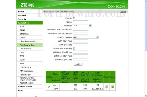 ZTE ZXHN_H208N port forward