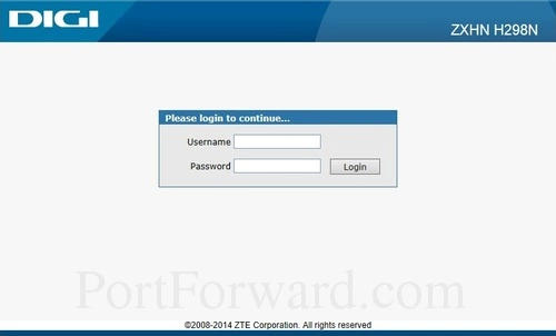 ZTE ZXHN H298N - DIGI Login
