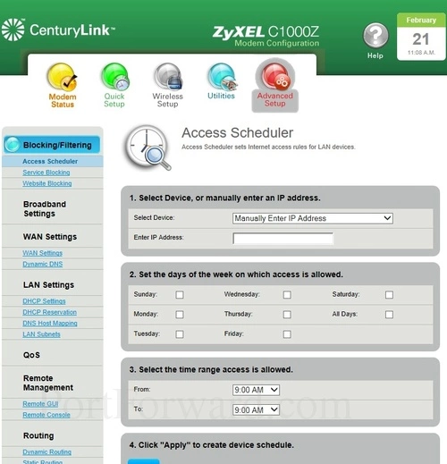 ZyXEL C1000Z Access Scheduler