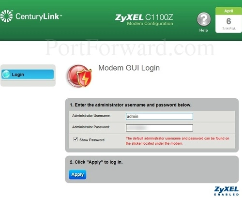 ZyXEL C1100Z Login