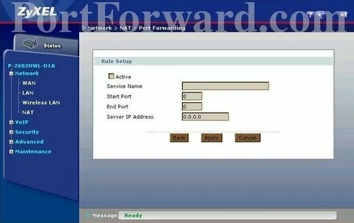 ZyXEL IAD-P2602 port forward