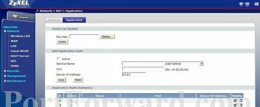 ZyXEL NBG334W port forward