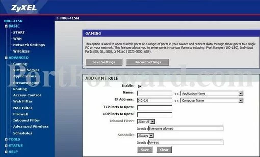 ZyXEL NBG-415N port forward