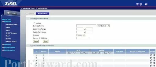 ZyXEL NBG-418N port forward