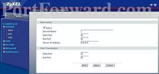 ZyXEL P-2601HN-F1 port forward