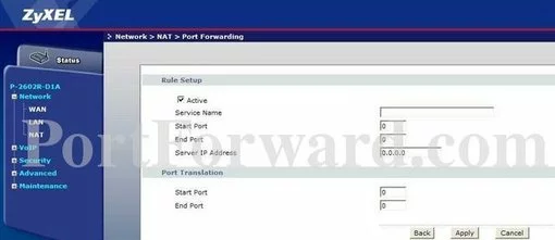 ZyXEL P-2602R-D1A port forward