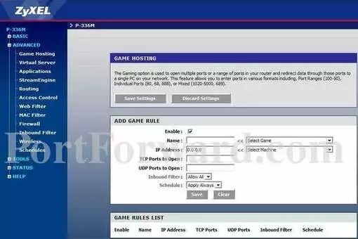 ZyXEL P-336M port forward