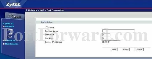 ZyXEL P-660R-F1 port forward